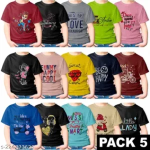 Girls Grey Cotton Tshirts Pack Of 5